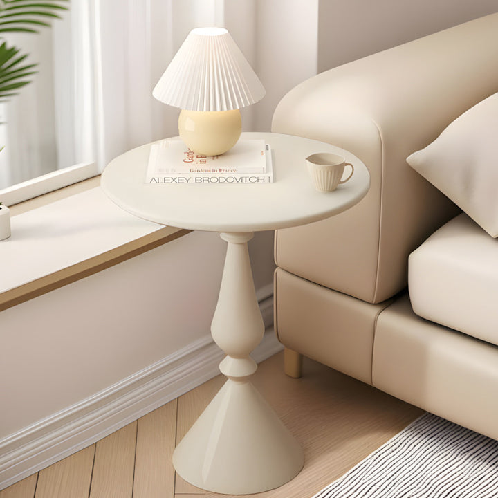 Table basse ronde moderne minimaliste en fibre de densité moyenne et métal avec base style bougeoir pour salon 