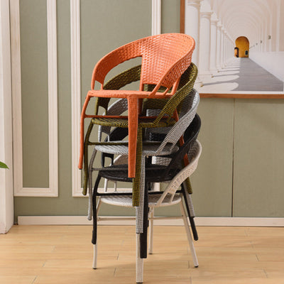 Modern Minimalist Metal & PE Rattan Round Handwoven Dining Chair With Backrest For Outdoor Patio