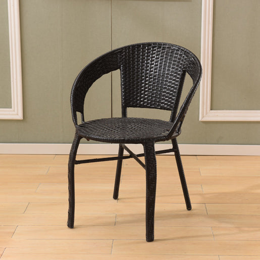 Modern Minimalist Metal &amp; PE Rattan Round Handwoven Dining Chair With Backrest For Outdoor Patio