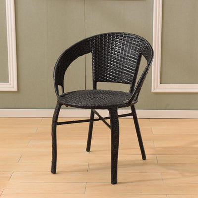 Modern Minimalist Metal & PE Rattan Round Handwoven Dining Chair With Backrest For Outdoor Patio