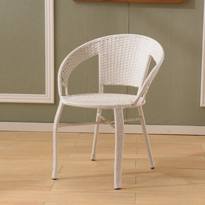 Modern Minimalist Metal & PE Rattan Round Handwoven Dining Chair With Backrest For Outdoor Patio