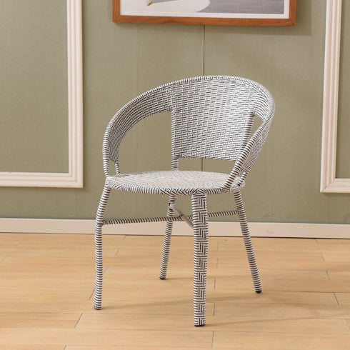 Modern Minimalist Metal & PE Rattan Round Handwoven Dining Chair With Backrest For Outdoor Patio