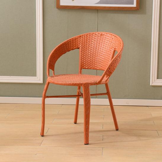Modern Minimalist Metal &amp; PE Rattan Round Handwoven Dining Chair With Backrest For Outdoor Patio
