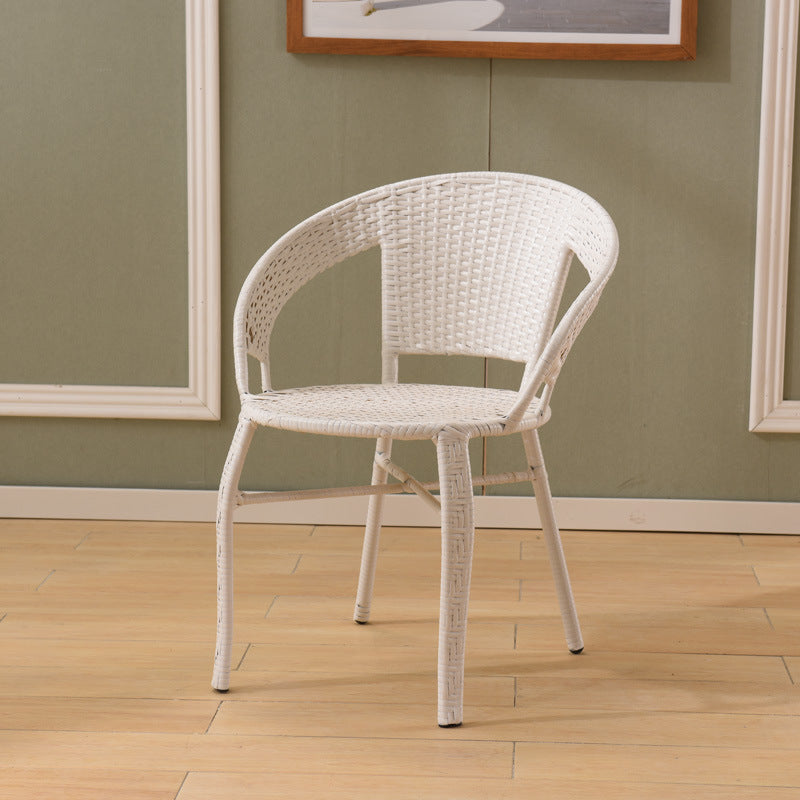 Modern Minimalist Metal & PE Rattan Round Handwoven Dining Chair With Backrest For Outdoor Patio
