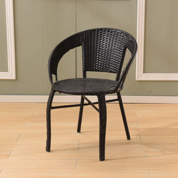 Modern Minimalist Metal &amp; PE Rattan Round Handwoven Dining Chair With Backrest For Outdoor Patio