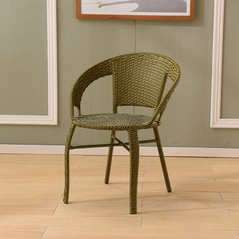 Modern Minimalist Metal &amp; PE Rattan Round Handwoven Dining Chair With Backrest For Outdoor Patio