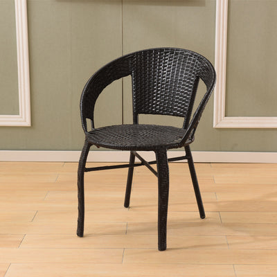 Modern Minimalist Metal & PE Rattan Round Handwoven Dining Chair With Backrest For Outdoor Patio