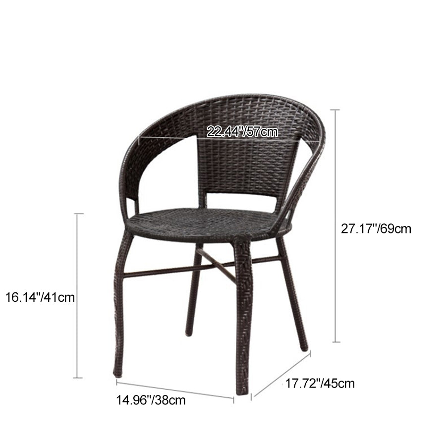 Modern Minimalist Metal &amp; PE Rattan Round Handwoven Dining Chair With Backrest For Outdoor Patio