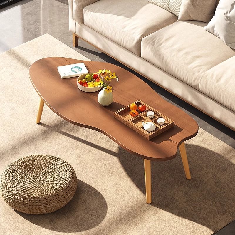 Modern Minimalist Metal & Wood Irregular Cloud-Shaped Coffee Table For Living Room