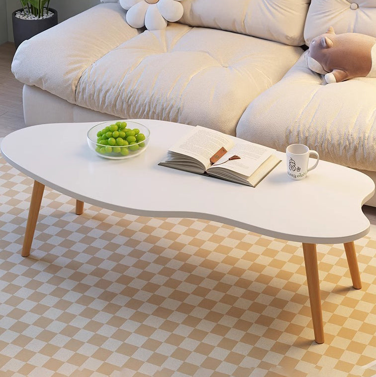 Modern Minimalist Metal & Wood Irregular Cloud-Shaped Coffee Table For Living Room