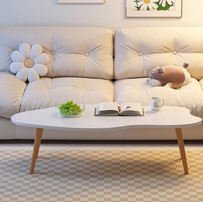 Modern Minimalist Metal & Wood Irregular Cloud-Shaped Coffee Table For Living Room