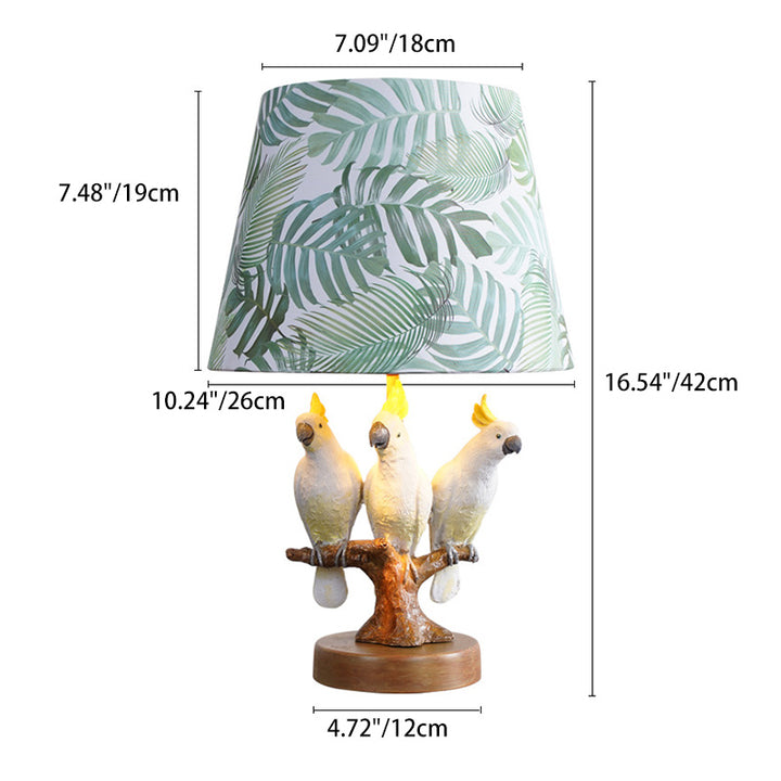 Contemporary Creative Round Bird Base Fabric Resin 1-Light Table Lamp For Bedroom