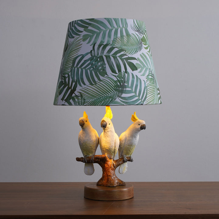 Contemporary Creative Round Bird Base Fabric Resin 1-Light Table Lamp For Bedroom