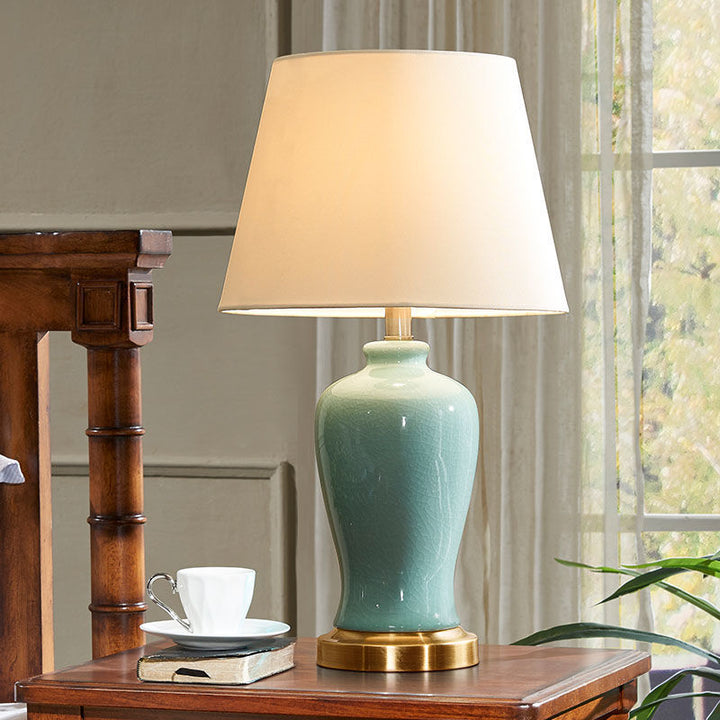 Lampe de table 1 lumière à base elliptique en tissu céramique nordique contemporain pour chambre et salon 