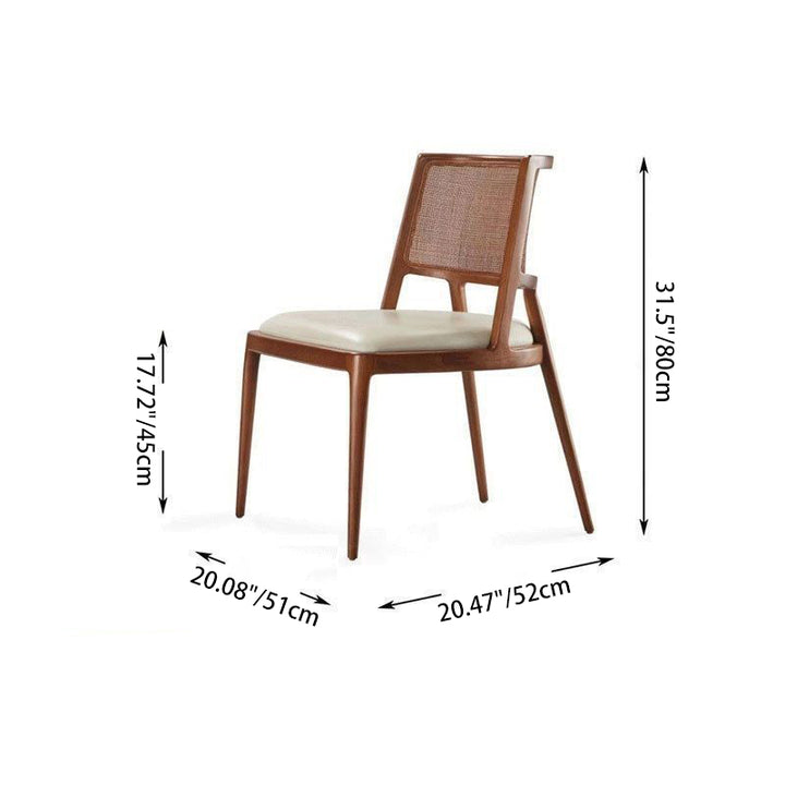 Traditional Vintage Microfiber Leather, Ash Wood & Rattan Curved Dining Chair For Dining Room, Living Room And Bedroom