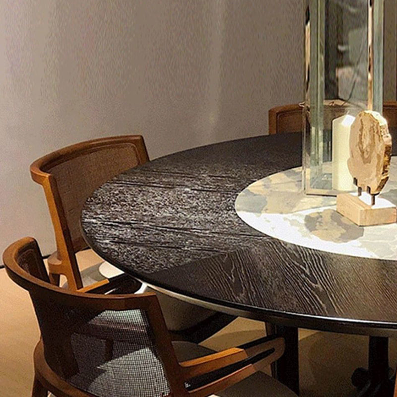 Traditioneller Vintage-Mikrofaserleder-, Holz- und Rattan-Kurven-Esszimmerstuhl für Esszimmer, Wohnzimmer und Schlafzimmer 