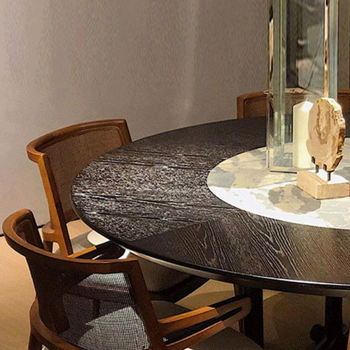 Traditioneller Vintage-Mikrofaserleder-, Holz- und Rattan-Kurven-Esszimmerstuhl für Esszimmer, Wohnzimmer und Schlafzimmer 