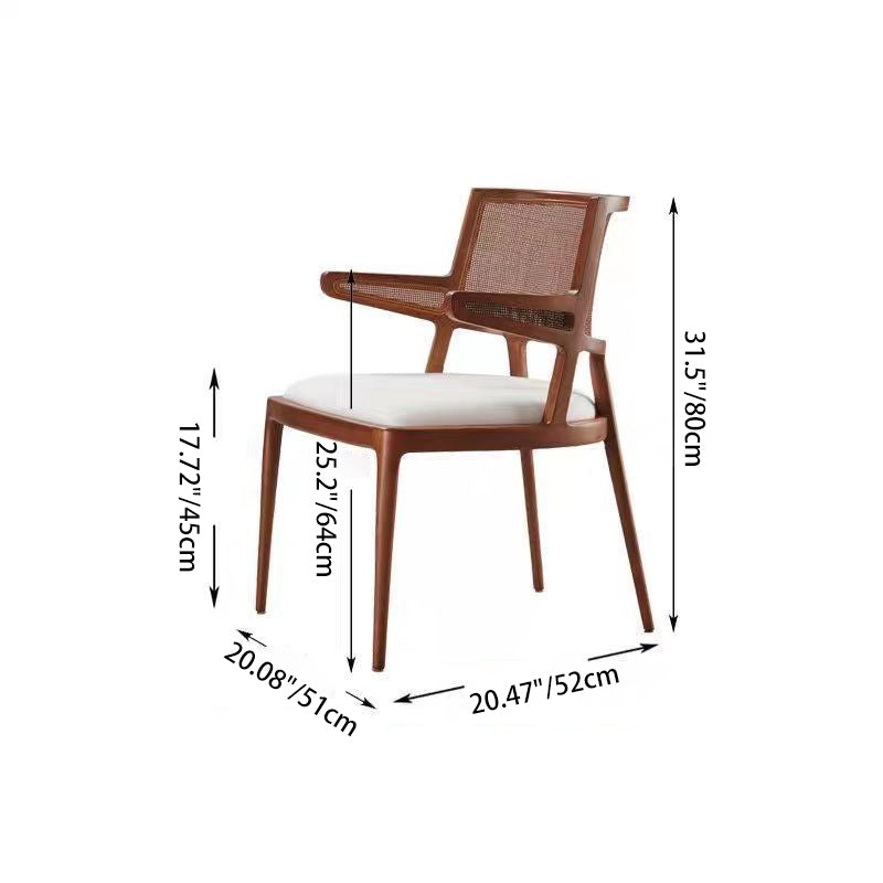 Traditioneller Vintage-Mikrofaserleder-, Holz- und Rattan-Kurven-Esszimmerstuhl für Esszimmer, Wohnzimmer und Schlafzimmer 