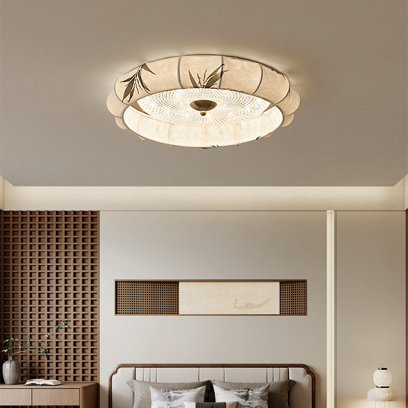 Plafonnier LED rond encastré en alliage de fer et de zinc, tissu acrylique, en chinois traditionnel, pour chambre à coucher 