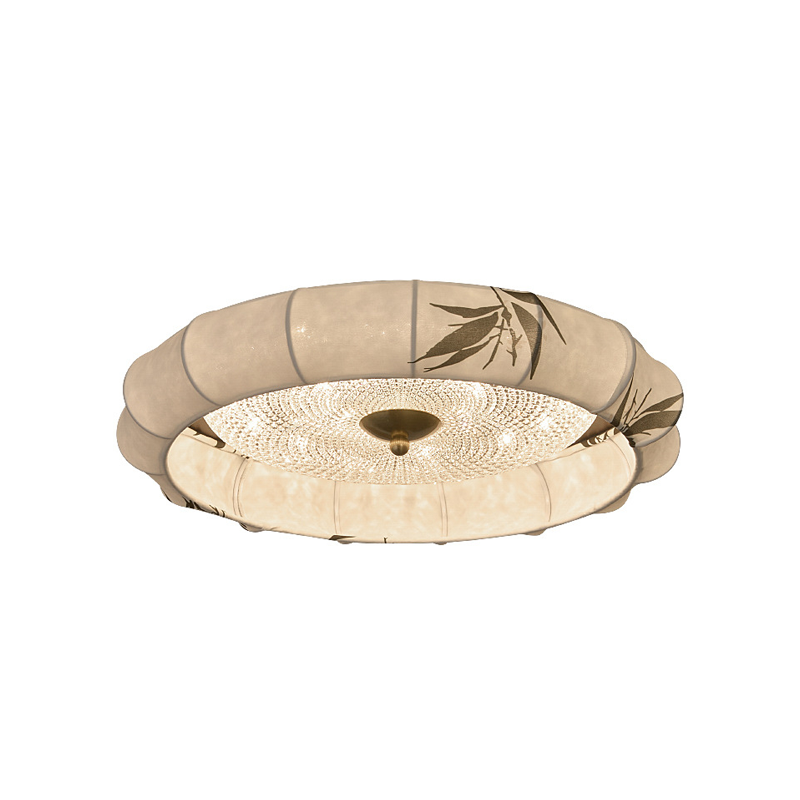 Plafonnier LED rond encastré en alliage de fer et de zinc, tissu acrylique, en chinois traditionnel, pour chambre à coucher 