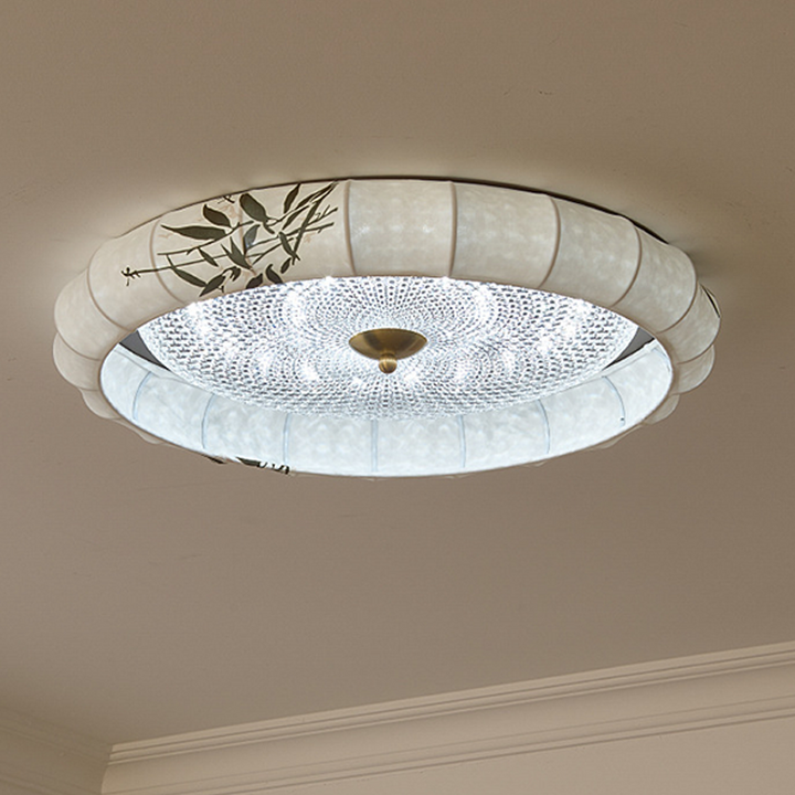 Plafonnier LED rond encastré en alliage de fer et de zinc, tissu acrylique, en chinois traditionnel, pour chambre à coucher 