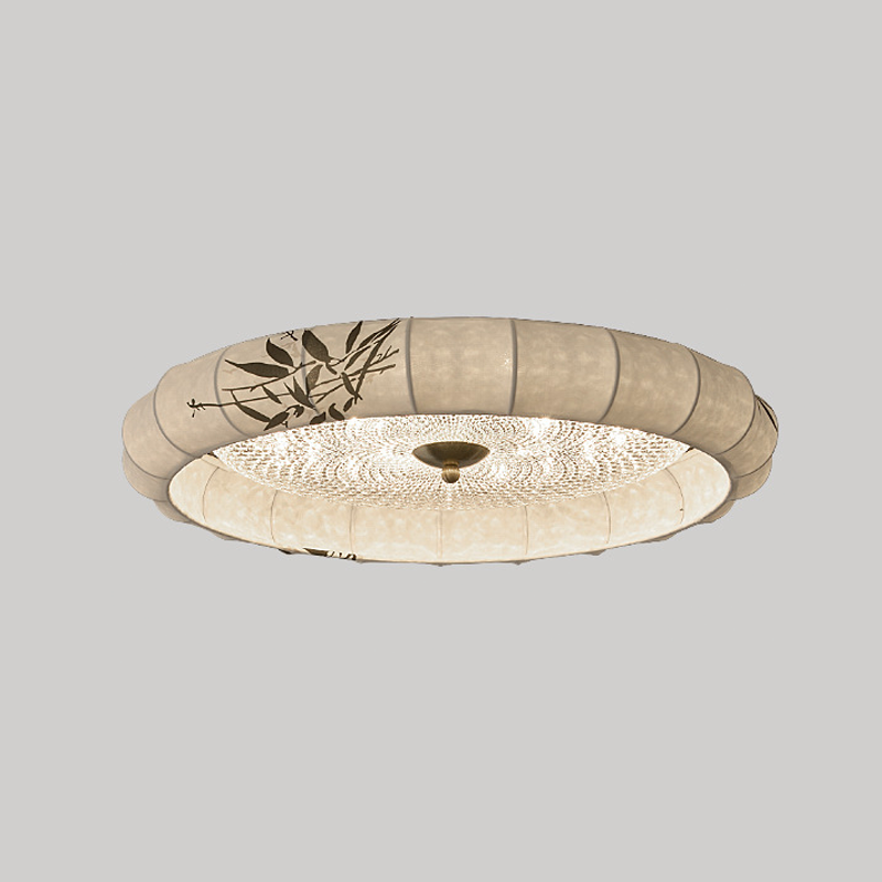 Plafonnier LED rond encastré en alliage de fer et de zinc, tissu acrylique, en chinois traditionnel, pour chambre à coucher 