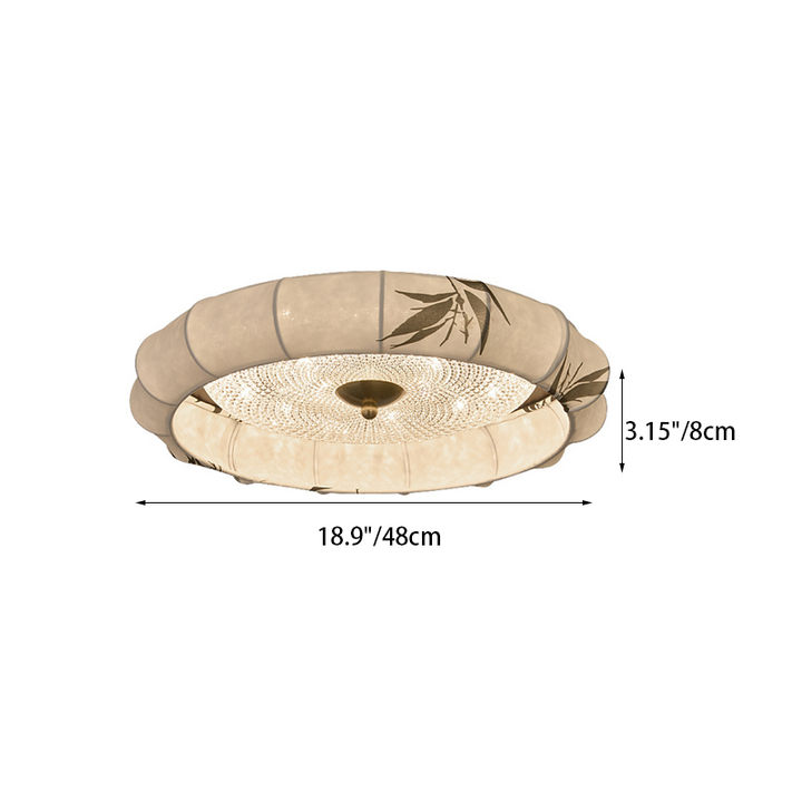 Plafonnier LED rond encastré en alliage de fer et de zinc, tissu acrylique, en chinois traditionnel, pour chambre à coucher 