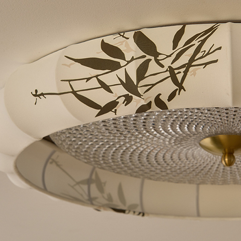 Plafonnier LED rond encastré en alliage de fer et de zinc, tissu acrylique, en chinois traditionnel, pour chambre à coucher 