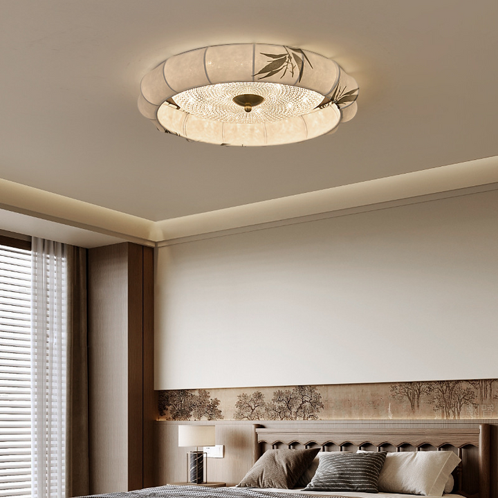 Plafonnier LED rond encastré en alliage de fer et de zinc, tissu acrylique, en chinois traditionnel, pour chambre à coucher 