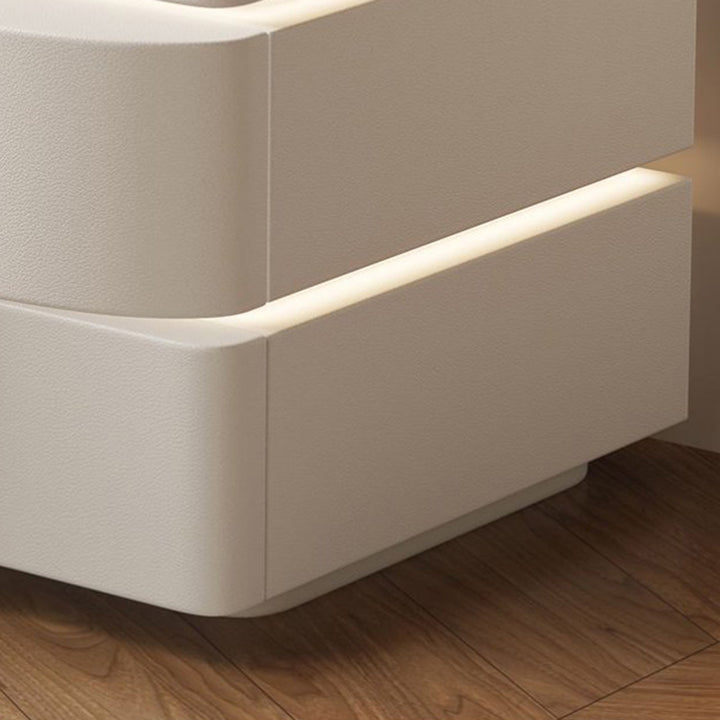 Contemporary Creative Solid Wood Microfiber Leather Rounded Square Nightstand 2-Drawer For Bedroom