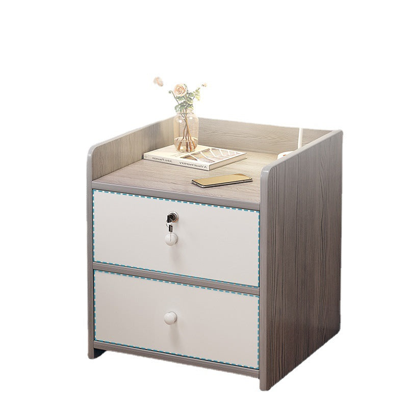Table de chevet carrée arrondie en bois et métal minimaliste moderne avec 1/2 tiroirs pour chambre 