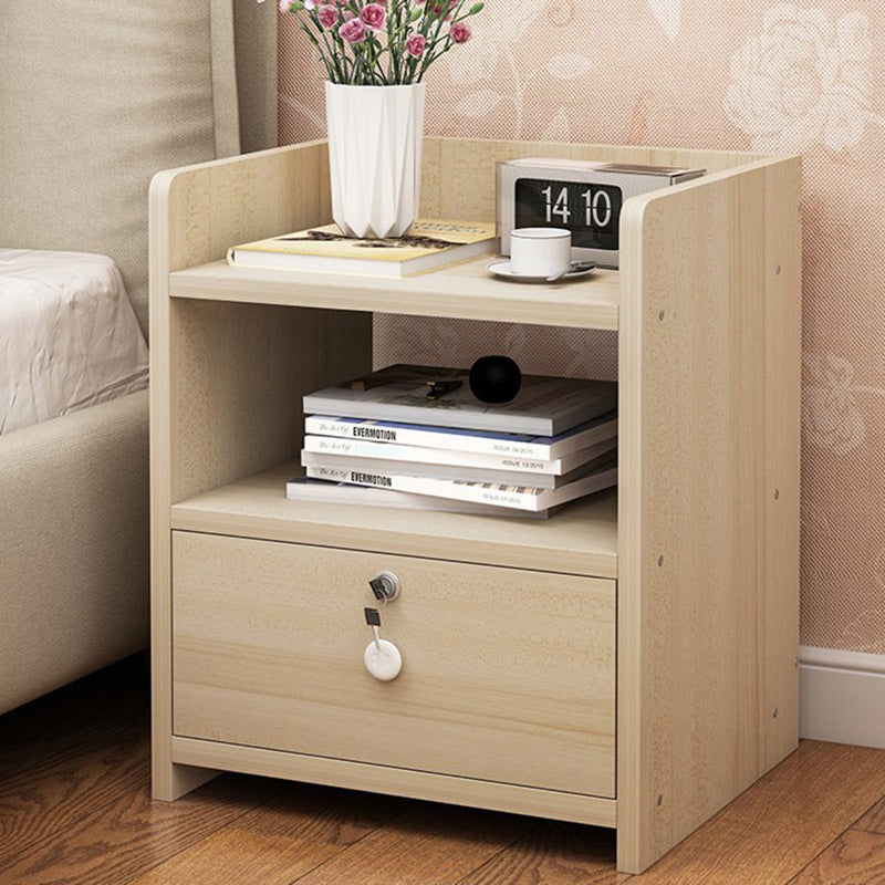 Table de chevet carrée arrondie en bois et métal minimaliste moderne avec 1/2 tiroirs pour chambre 
