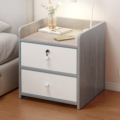 Table de chevet carrée arrondie en bois et métal minimaliste moderne avec 1/2 tiroirs pour chambre 