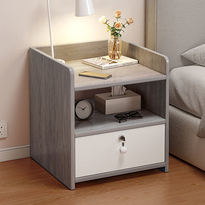Table de chevet carrée arrondie en bois et métal minimaliste moderne avec 1/2 tiroirs pour chambre 