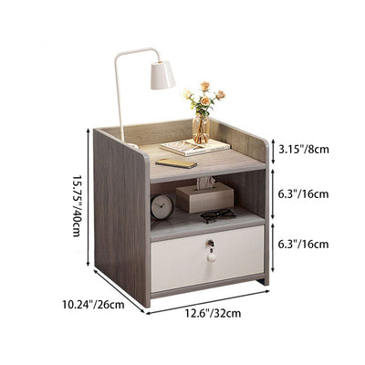 Table de chevet carrée arrondie en bois et métal minimaliste moderne avec 1/2 tiroirs pour chambre 