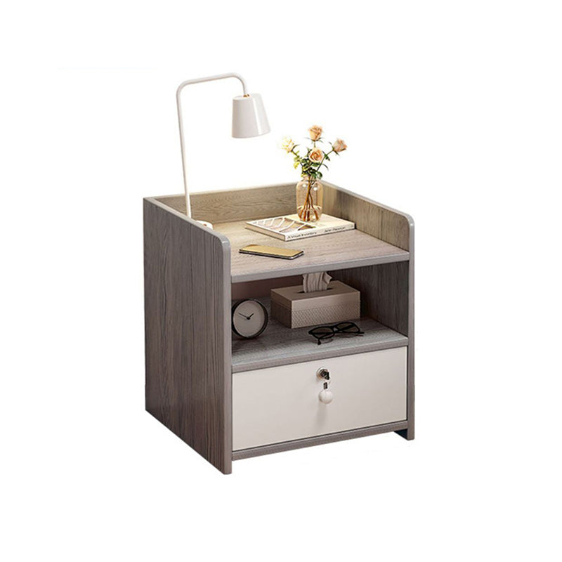Table de chevet carrée arrondie en bois et métal minimaliste moderne avec 1/2 tiroirs pour chambre 