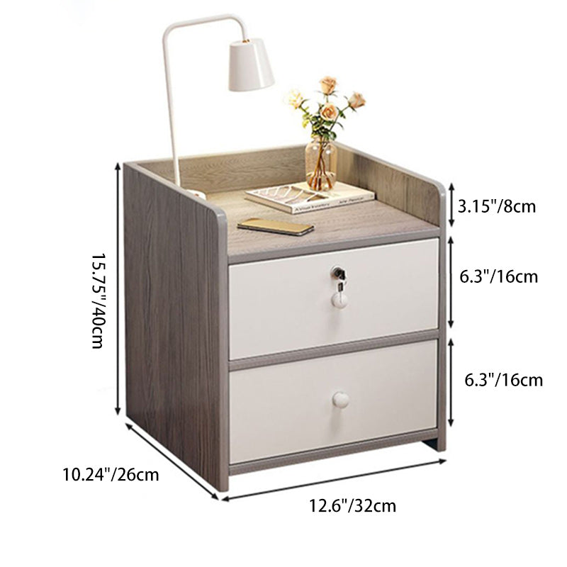 Table de chevet carrée arrondie en bois et métal minimaliste moderne avec 1/2 tiroirs pour chambre 
