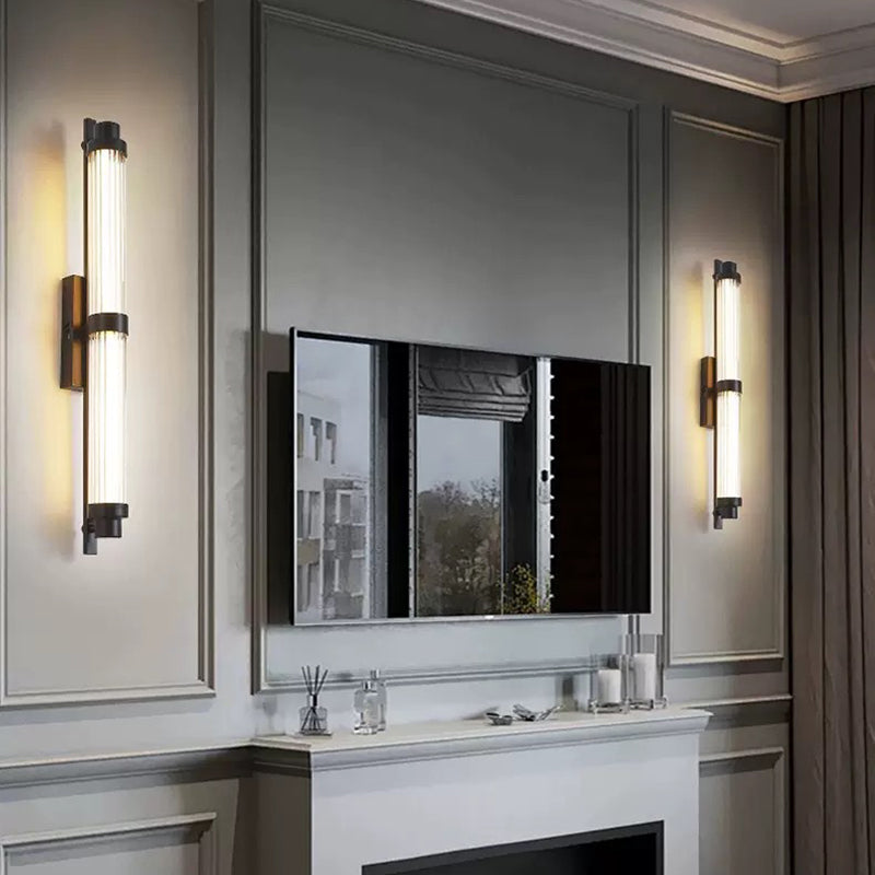 Modern Minimalist Iron Glass Cylinder Rectangle LED Wall Sconce Lamp For Living Room