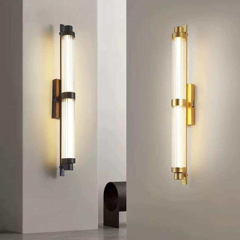 Modern Minimalist Iron Glass Cylinder Rectangle LED Wall Sconce Lamp For Living Room