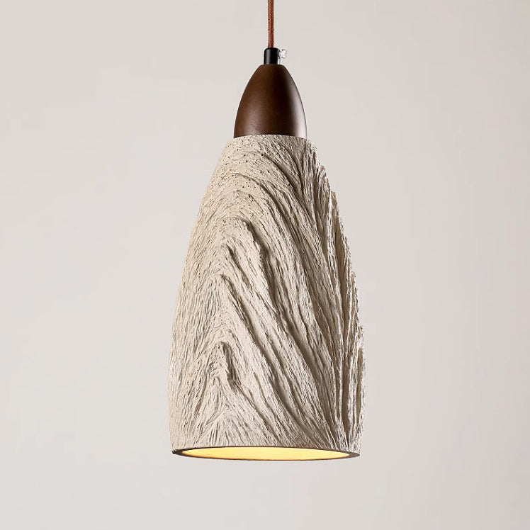 Traditional Japanese Cement Solid Wood Cylindrical Round 1-Light Pendant Light For Living Room
