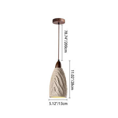 Traditional Japanese Cement Solid Wood Cylindrical Round 1-Light Pendant Light For Living Room
