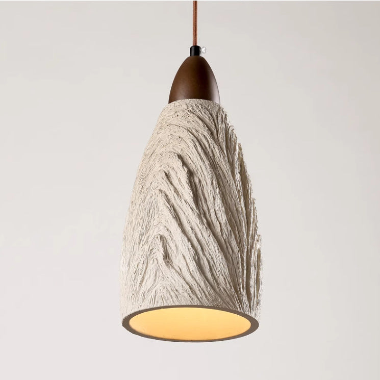 Traditional Japanese Cement Solid Wood Cylindrical Round 1-Light Pendant Light For Living Room