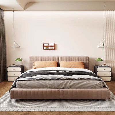 Modern Luxury Cat Scratch Leather Solid Wood Rounded Rectangular Nightstand With 3 Drawers For Bedroom