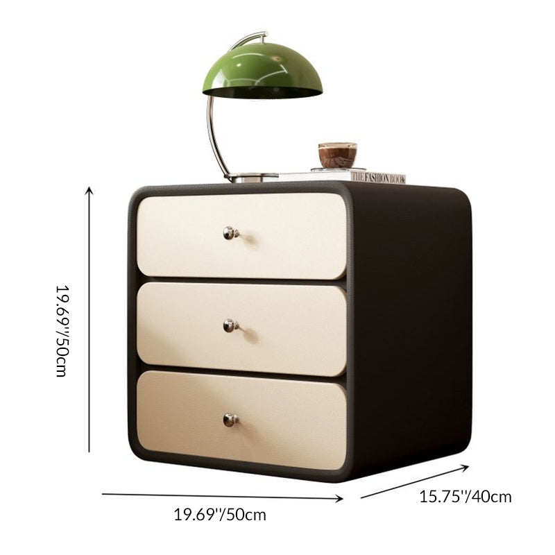 Modern Luxury Cat Scratch Leather Solid Wood Rounded Rectangular Nightstand With 3 Drawers For Bedroom