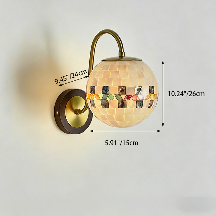 Traditional Vintage Walnut Wood Glass Round Globe 1-Light Wall Sconce Lamp For Living Room