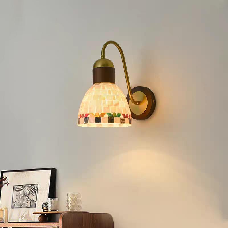 Traditional Vintage Walnut Wood Glass Round Globe 1-Light Wall Sconce Lamp For Living Room