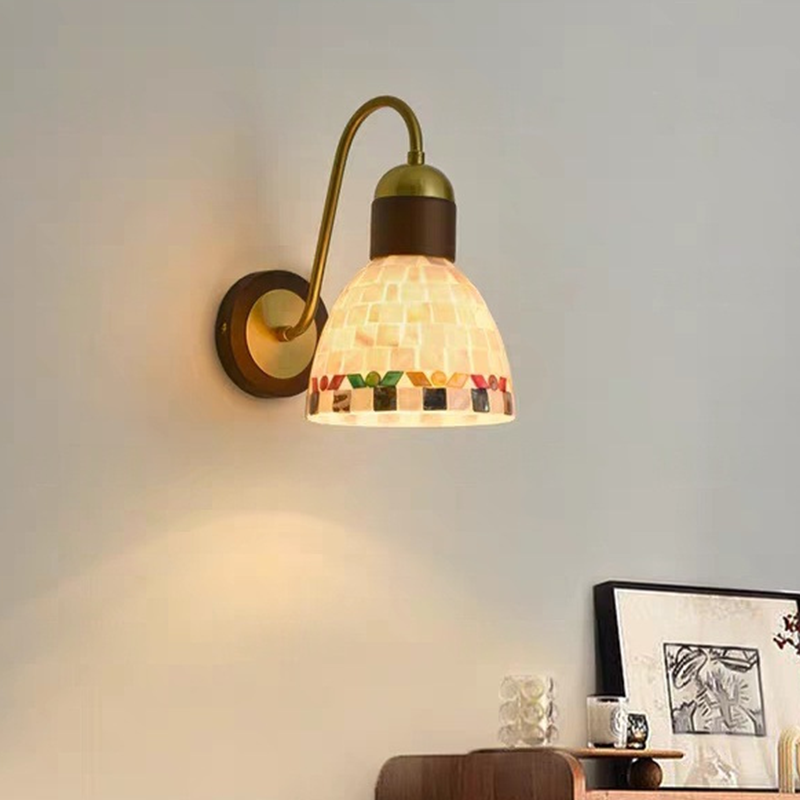 Traditional Vintage Walnut Wood Glass Round Globe 1-Light Wall Sconce Lamp For Living Room