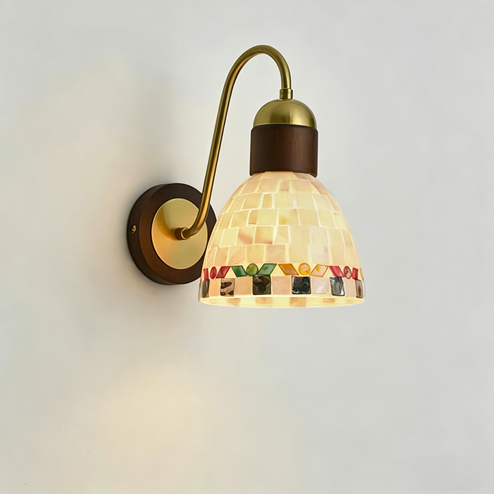 Traditional Vintage Walnut Wood Glass Round Globe 1-Light Wall Sconce Lamp For Living Room