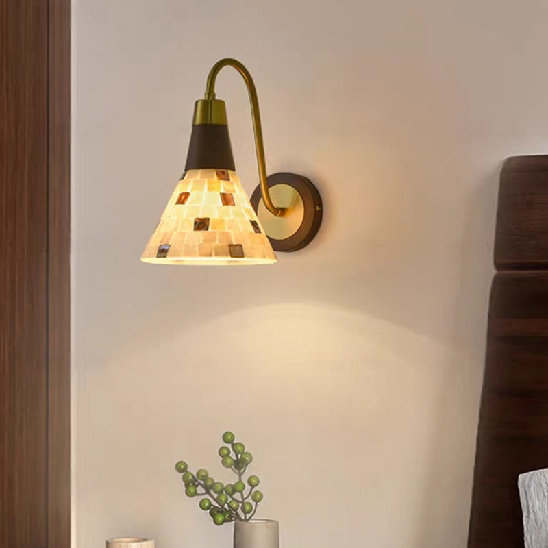 Traditional Vintage Walnut Wood Glass Round Globe 1-Light Wall Sconce Lamp For Living Room
