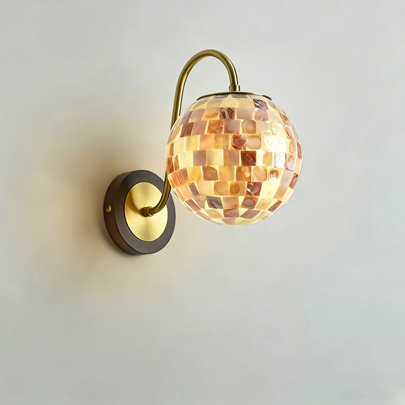 Traditional Vintage Walnut Wood Glass Round Globe 1-Light Wall Sconce Lamp For Living Room